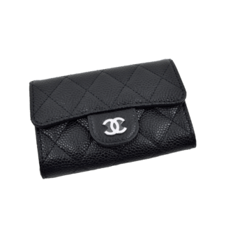 CHANEL Small Wallet Cardholder Black Schwarz Leder Second Hand 2