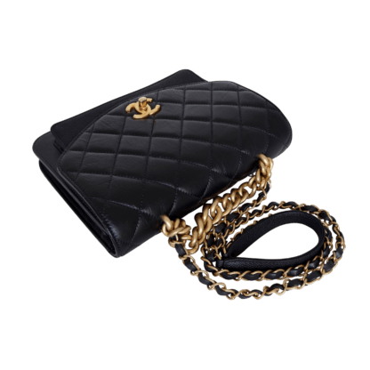 CHANEL Chain Handle Flap Bag Leder Handtasche Schwarz Second Hand 21139 05