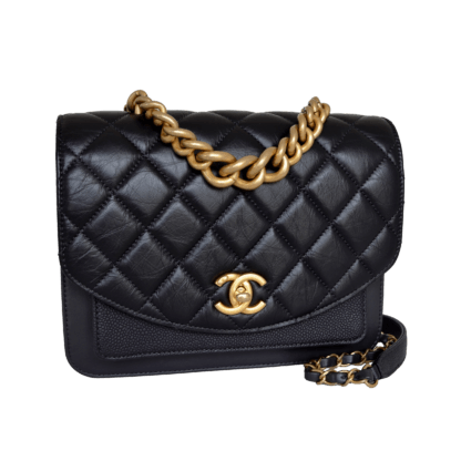 CHANEL Chain Handle Flap Bag Leder Handtasche Schwarz Second Hand 21139 1