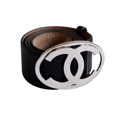 CHANEL 05P CC Leder Gürtel Schwarz Leather Belt Second Hand 21486 1