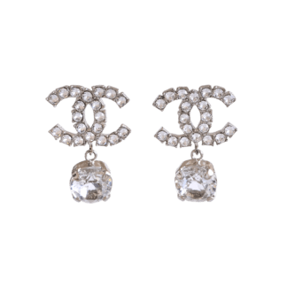 CHANEL 19V CC Crystal Drop Earrings Silver Silber Ohrringe Second Hand 21475 0