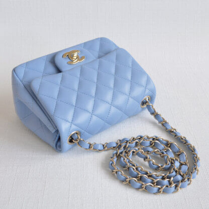 CHANEL 21C Timeless Classic Mini Square Flap Bag Leder Handtasche Sky Blue Second Hand 19774 5