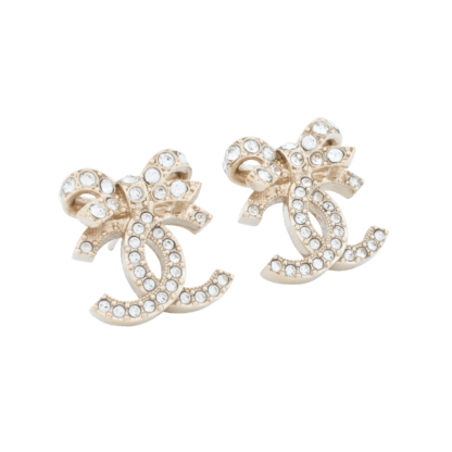 CHANEL 23S Crystal Bow CC Earrings Ohrringe Hellgold Second Hand 21340 01