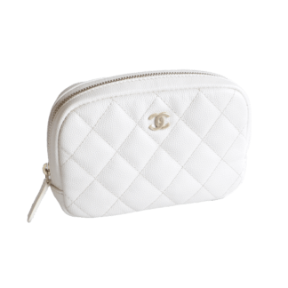 CHANEL Curvy Cosmetic Pouch Cavias Leather Cream White Second Hand 21726 1