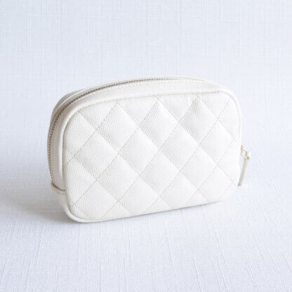 CHANEL Curvy Cosmetic Pouch Cavias Leather Cream White Second Hand 21726 2