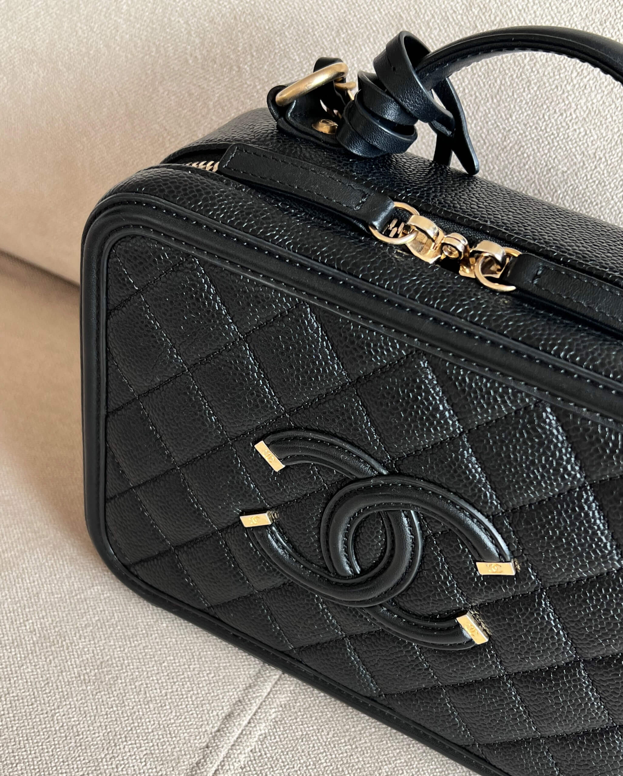 CHANEL Vanity Bag Leather Top Handle Black Caviar