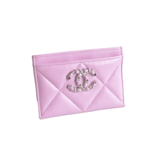 CHANEL 19 Cardholder 22S Pink Lambskin Leather 22175 2