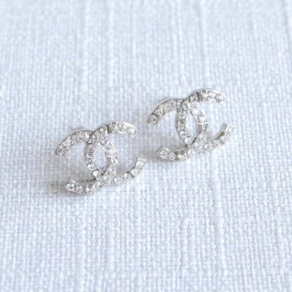 CHANEL 20B Crystal CC Earrings Ohrringe Silber Second Hand 22285 1