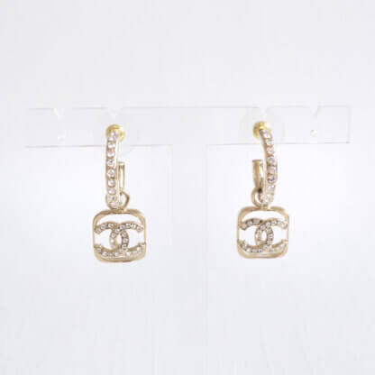 CHANEL 23P Crystal CC In Square Drop Earrings Ohrringe Hellgold 22239 2