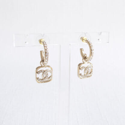 CHANEL 23P Crystal CC In Square Drop Earrings Ohrringe Hellgold 22239 3