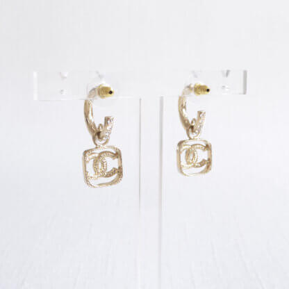 CHANEL 23P Crystal CC In Square Drop Earrings Ohrringe Hellgold 22239 4