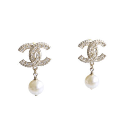 CHANEL 24V CC Pearl Drop Earrings Ohrringe Hellgold 22279 0