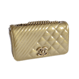 CHANEL Small Coco Boy Flap Bag Patent Leather Gold Lackleder Tasche Second Hand 22351 0