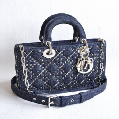 Dior Lady D-Joy Medium Denim Eyelet Handtasche Dunkelblau Second Hand 22497 1