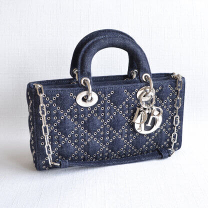 Dior Lady D-Joy Medium Denim Eyelet Handtasche Dunkelblau Second Hand 22497 2