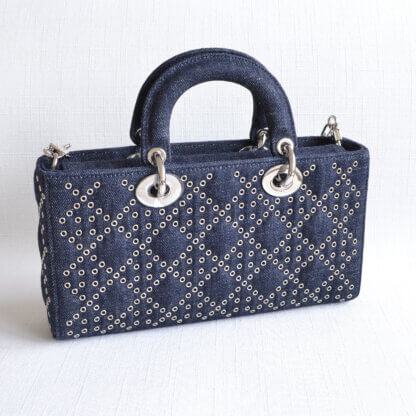 Dior Lady D-Joy Medium Denim Eyelet Handtasche Dunkelblau Second Hand 22497 3