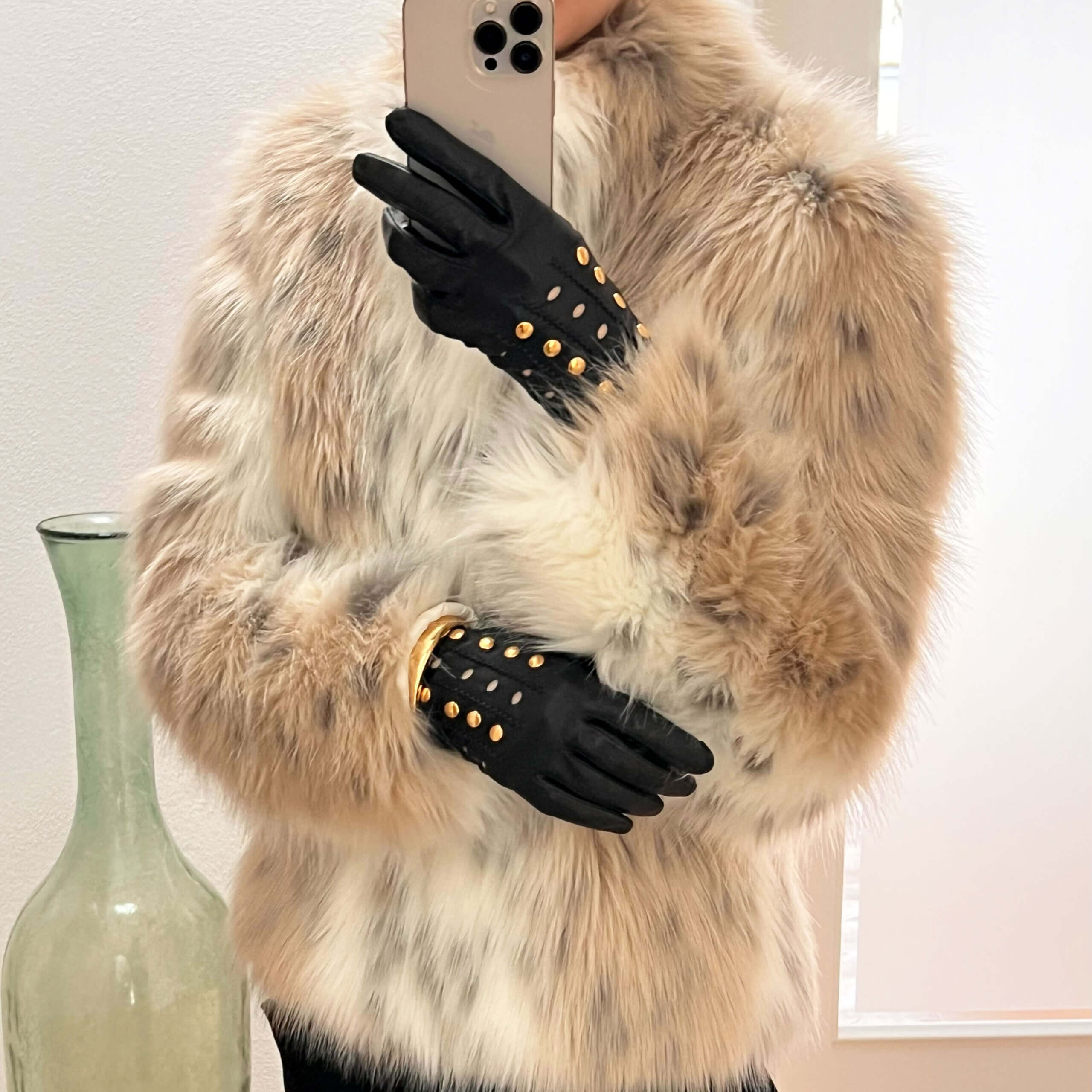 Hermès Clou de Selle Leder Handschuhe Gloves Lambskin Schwarz Vintage Second Hand 22384 Modshot 1