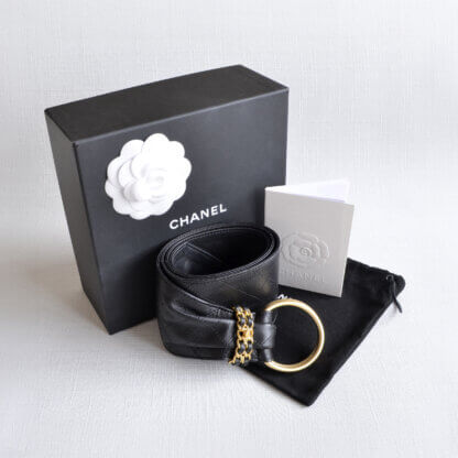 CHANEL 20P Leder Gürtel Waistbelt Schwarz Second Hand 22655 1