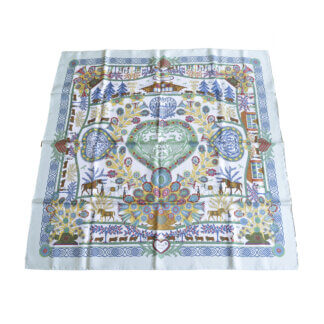 Hermès Decoupages Seidentuch Grün Multicolor Second Hand 1024322 0