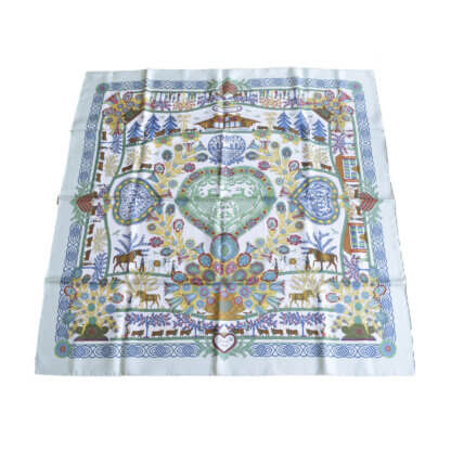 Hermès Decoupages Seidentuch Grün Multicolor Second Hand 1024322 0