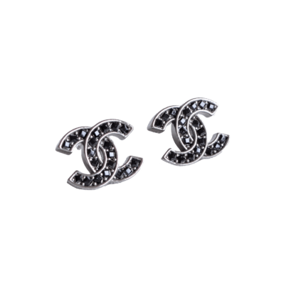 CHANEL 18A Black Crystal CC Earrings Ohrringe Second Hand 22768 0