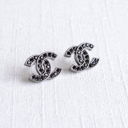 CHANEL 18A Black Crystal CC Earrings Ohrringe Second Hand 22768 2