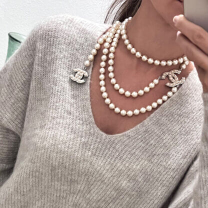 CHANEL 04V Gürtelkette Perlenkette Weiß Silber Vintage Second Hand 22866 Modshot