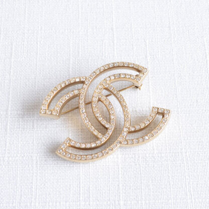 CHANEL 18V CC Brosche Brooch Gold Strass Second Hand 22896 2