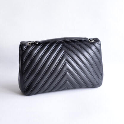 CHANEL Chevron Single Flap Bag Black Lambskin Leather Pre-Loved 125110 02