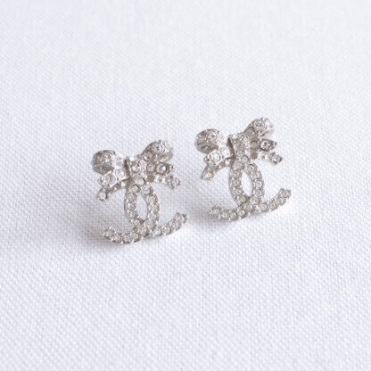 CHANEL23V Crystal Bow CC Earrings Ohrringe Silber Second Hand 12518 2