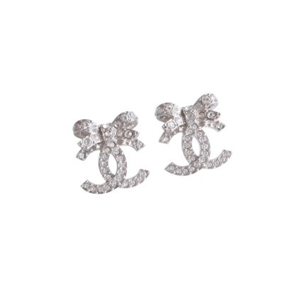 CHANEL23V Crystal Bow CC Earrings Ohrringe Silber Second Hand 12518 2