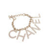 CHANEL 19S Letter Bracelet Logo Armband Strass Hellgold Pre-Loved 225112 0