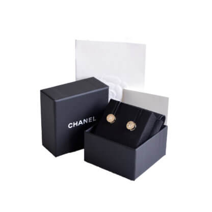 CHANEL 24B Round CC Earrings Light Gold Pre-Loved 12519 000