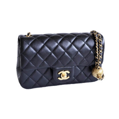 CHANEL Pearl Crush Rectangular Mini Flap Bag Lambskin Leather Black Schwarz Pre-Loved 125111 0