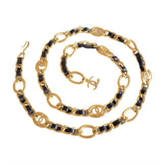 CHANEL 96P Vintage Gürtelkette : Halskette Chain Belt Gold Schwarz Pre-Loved 325118 00