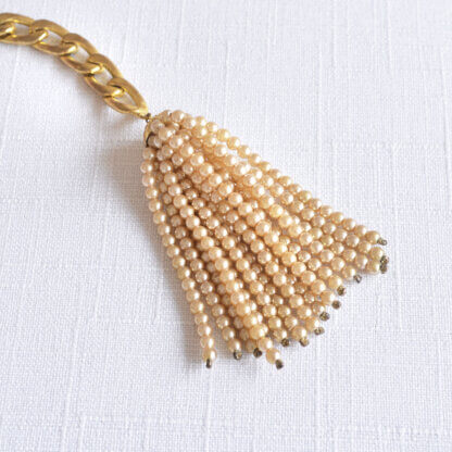 CHANEL Vintage Pearl Chain Tassel Gürtelkette Halskette Gold Pre-Loved 12511 3