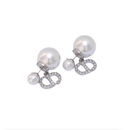 Dior Tribales Pearl Crystal CD Pendant Earrings Ohrringe Pre-Loved 32542 00