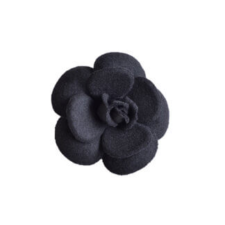CHANEL Vintage Camellia Wool Brooch Brosche Schwarz Pre-Loved 325122 0