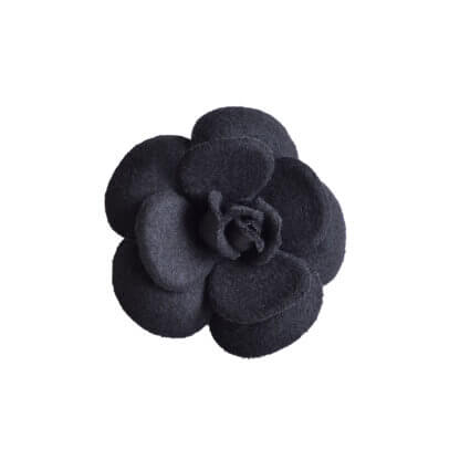 CHANEL Vintage Camellia Wool Brooch Brosche Schwarz Pre-Loved 325122 0