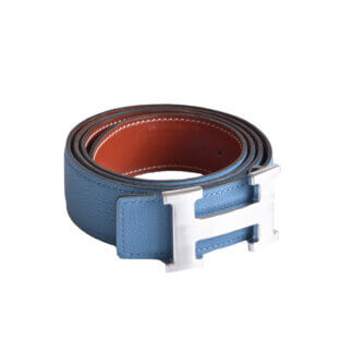 Hermès Vintage H Leder Gürtel 32 mm leather belt blue jean gold pre-loved 32533 00
