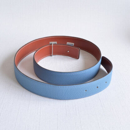 Hermès Vintage H Leder Gürtel 32 mm leather belt blue jean gold pre-loved 32533 1