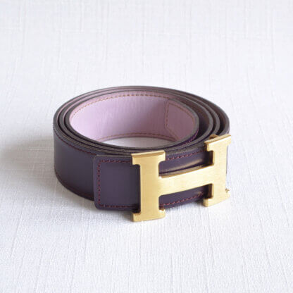 Hermès Vintage H Leder Gürtel 32 mm leather belt prune mauve pre-loved 32534 1