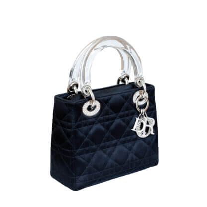 Dior Vintage Lady Mini Diamond Silk Crystal Handtasche Schwarz Pre-Loved 52545 00