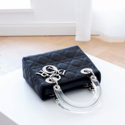 Dior Vintage Lady Mini Diamond Silk Crystal Handtasche Schwarz Pre-Loved 52545 5