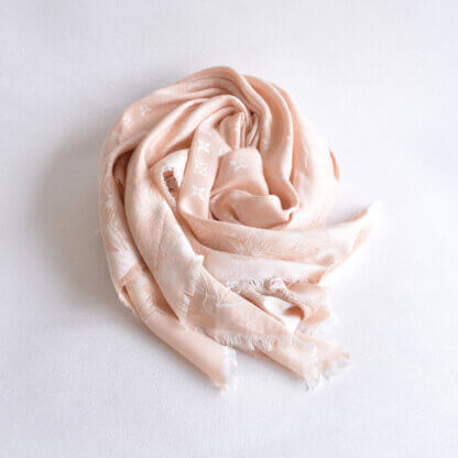 Louis Vuitton Floral Print Monogram Scarf Tuch Stola Nude Pink Pre-Loved 22525 1