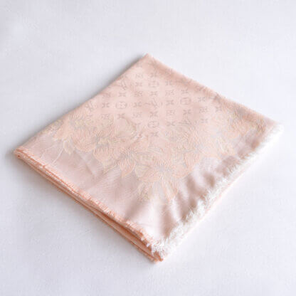 Louis Vuitton Floral Print Monogram Scarf Tuch Stola Nude Pink Pre-Loved 22525 2