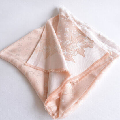 Louis Vuitton Floral Print Monogram Scarf Tuch Stola Nude Pink Pre-Loved 22525 3