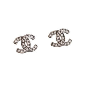 CHANEL 21A CC Crystal Earrings Ohrringe Schwarz Silber Pre-Loved 625125 0