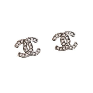 CHANEL 21A CC Crystal Earrings Ohrringe Schwarz Silber Pre-Loved 625125 0