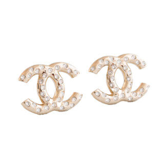 CHANEL 24B Crystal CC Earrings Light Gold Pre-Loved 625127 0